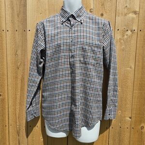 Hagen Carmel CA Button Down Shirt Men M Brown Blue Green 100% Cotton Casual